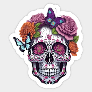 Funny Sugar Candy Skull With Flowers Sticker